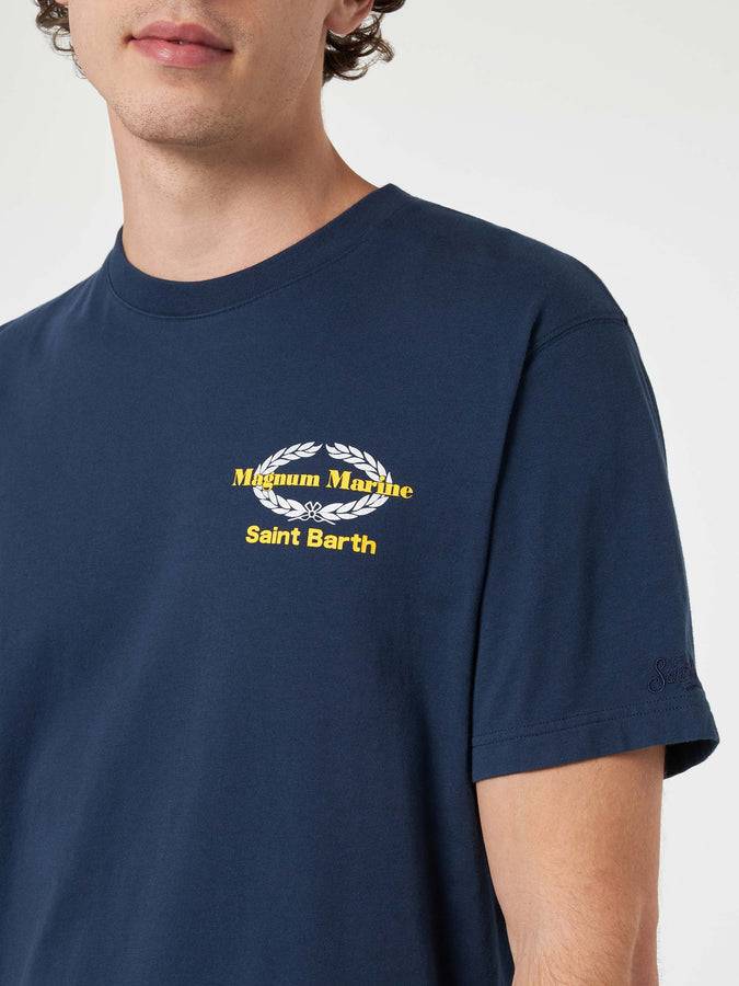 Mc2 Saint Barth T-shirt da uomo in cotone con stampa Magnum Marine & Saint Barth davanti e dietro | EDIZIONE SPECIALE MAGNUM MARINE