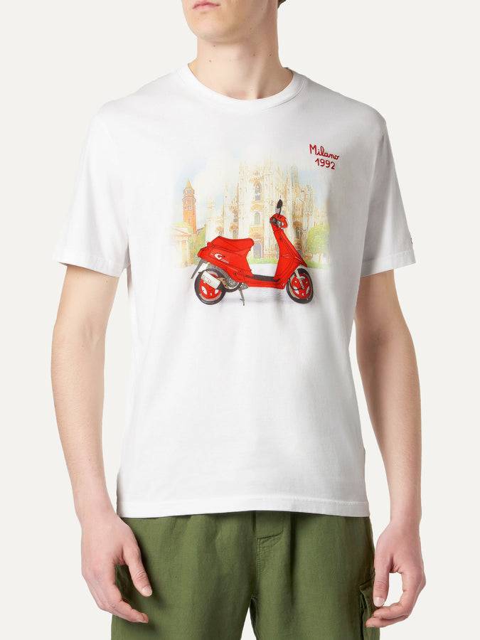 Mc2 Saint Barth T-shirt Da Uomo In Cotone Con Stampa Milano Moto 1992