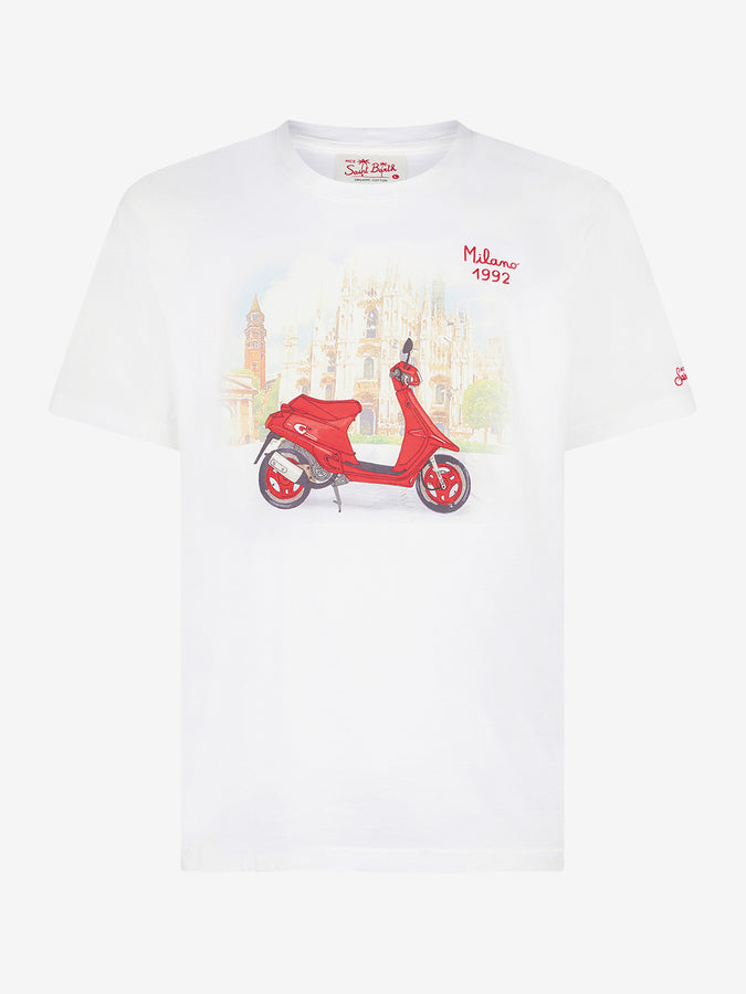 Mc2 Saint Barth T-shirt Da Uomo In Cotone Con Stampa Milano Moto 1992