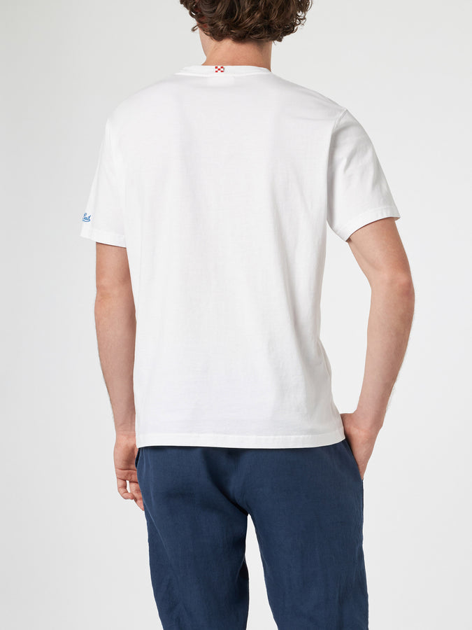 Mc2 Saint Barth T-shirt Da Uomo In Cotone Con Stampa Panda E Ricamo Surfista Italiano | EDIZIONE SPECIALE PANDA