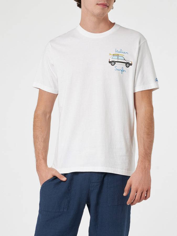 Mc2 Saint Barth T-shirt Da Uomo In Cotone Con Stampa Panda E Ricamo Surfista Italiano | EDIZIONE SPECIALE PANDA