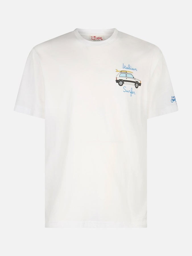 Mc2 Saint Barth T-shirt Da Uomo In Cotone Con Stampa Panda E Ricamo Surfista Italiano | EDIZIONE SPECIALE PANDA