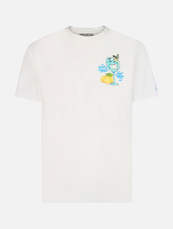 Mc2 Saint Barth T-shirt Da Uomo In Cotone Con Stampa Piazzata Cryptopuppets Gin Tonic Davanti E Dietro | EDIZIONE SPECIALE CRYPTOPUPPETS