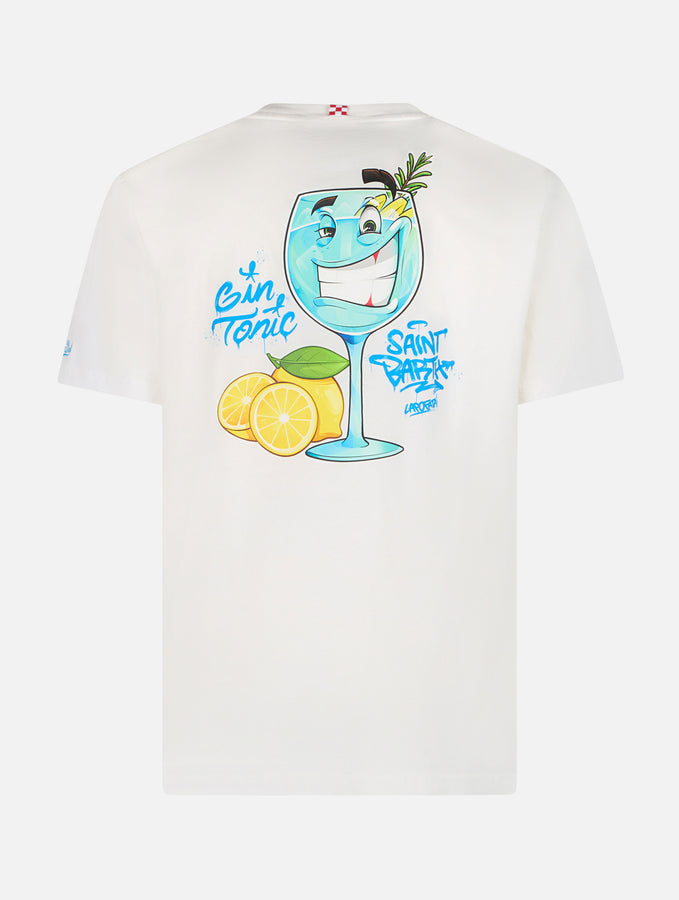 Mc2 Saint Barth T-shirt Da Uomo In Cotone Con Stampa Piazzata Cryptopuppets Gin Tonic Davanti E Dietro | EDIZIONE SPECIALE CRYPTOPUPPETS