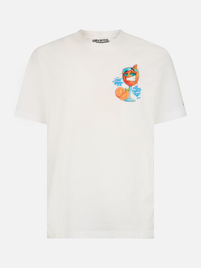 Mc2 Saint Barth T-shirt Da Uomo In Cotone Con Stampa Piazzata Cryptopuppets Spritz Davanti E Dietro | EDIZIONE SPECIALE CRYPTOPUPPETS