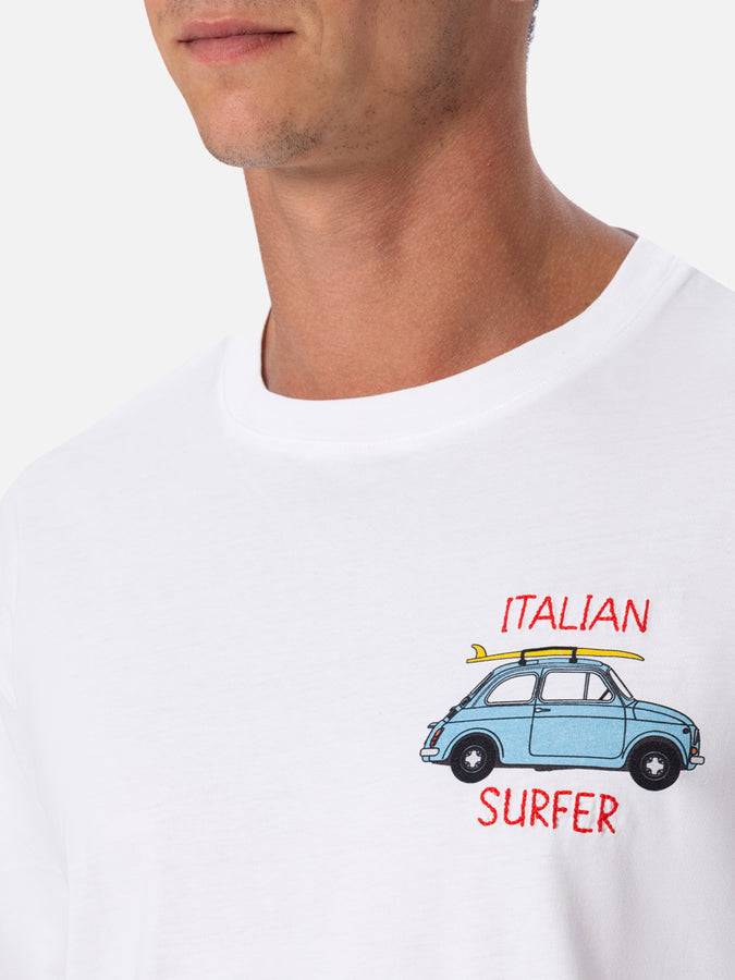 Mc2 Saint Barth T-shirt Da Uomo In Cotone Con Stampa Piazzata E Ricamo Fiat 500 | FIAT 500 EDIZIONE SPECIALE