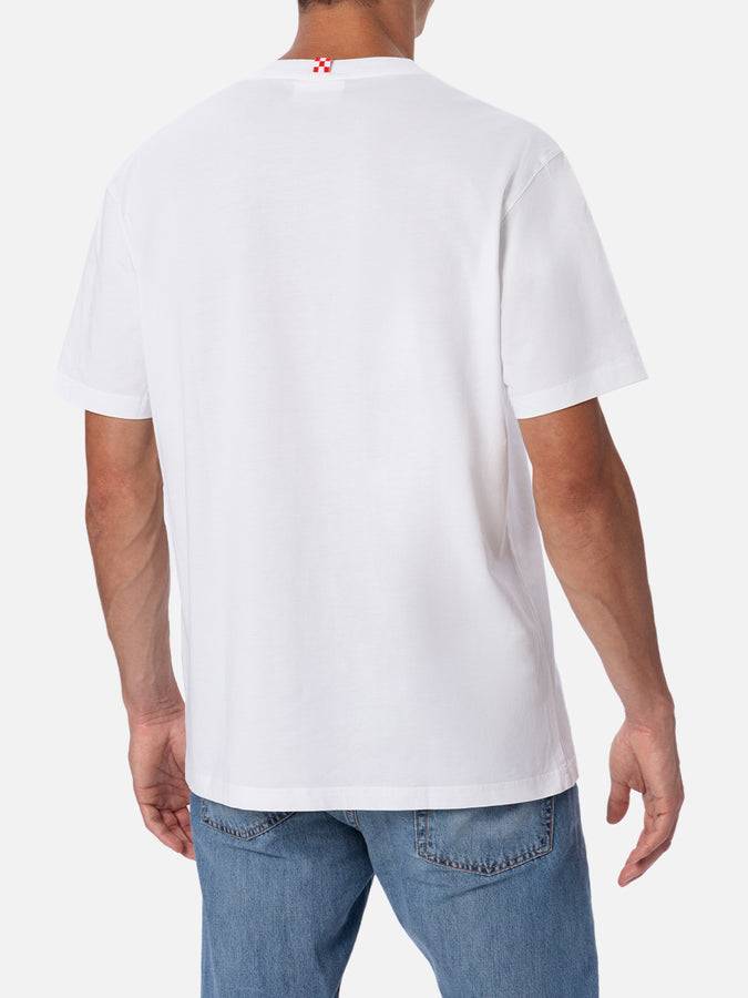 Mc2 Saint Barth T-shirt Da Uomo In Cotone Con Stampa Piazzata E Ricamo Fiat 500 | FIAT 500 EDIZIONE SPECIALE