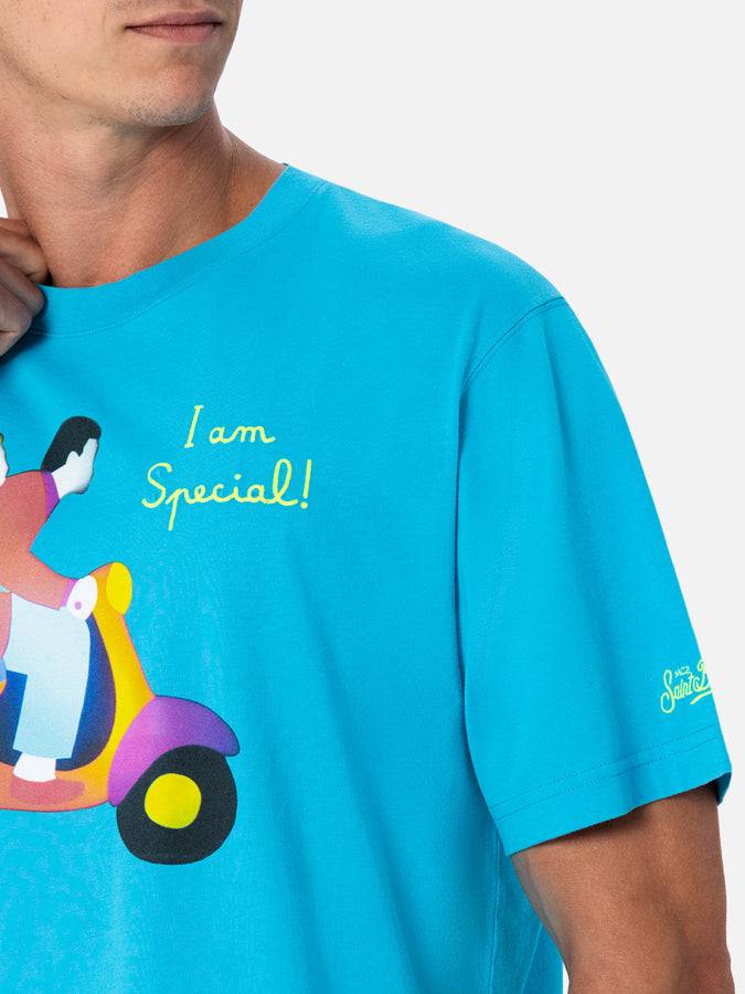 Mc2 Saint Barth T-shirt Da Uomo In Cotone Con Stampa Piazzata E Ricamo Lodola | MARCO LODOLA EDIZIONE SPECIALE