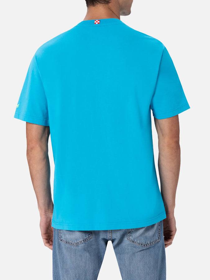 Mc2 Saint Barth T-shirt Da Uomo In Cotone Con Stampa Piazzata E Ricamo Lodola | MARCO LODOLA EDIZIONE SPECIALE