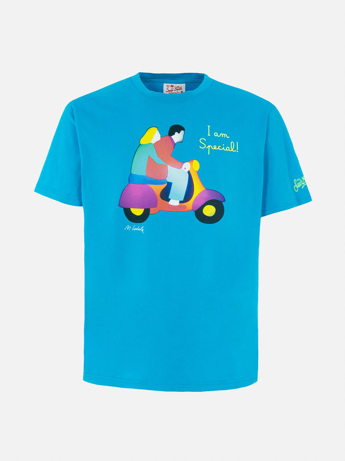 Mc2 Saint Barth T-shirt Da Uomo In Cotone Con Stampa Piazzata E Ricamo Lodola | MARCO LODOLA EDIZIONE SPECIALE