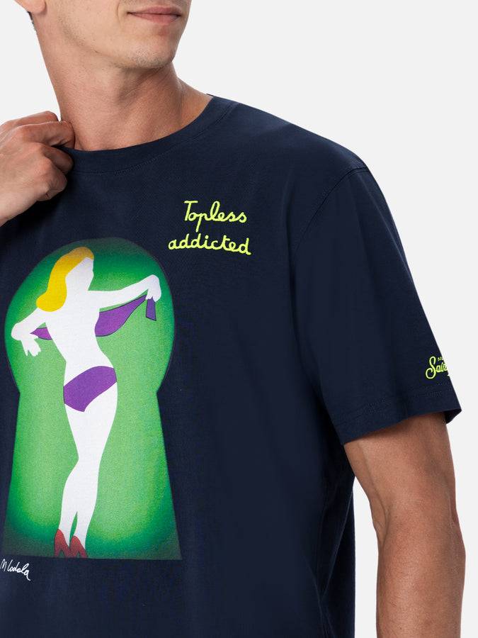 Mc2 Saint Barth T-shirt Da Uomo In Cotone Con Stampa Piazzata E Ricamo Lodola | MARCO LODOLA EDIZIONE SPECIALE