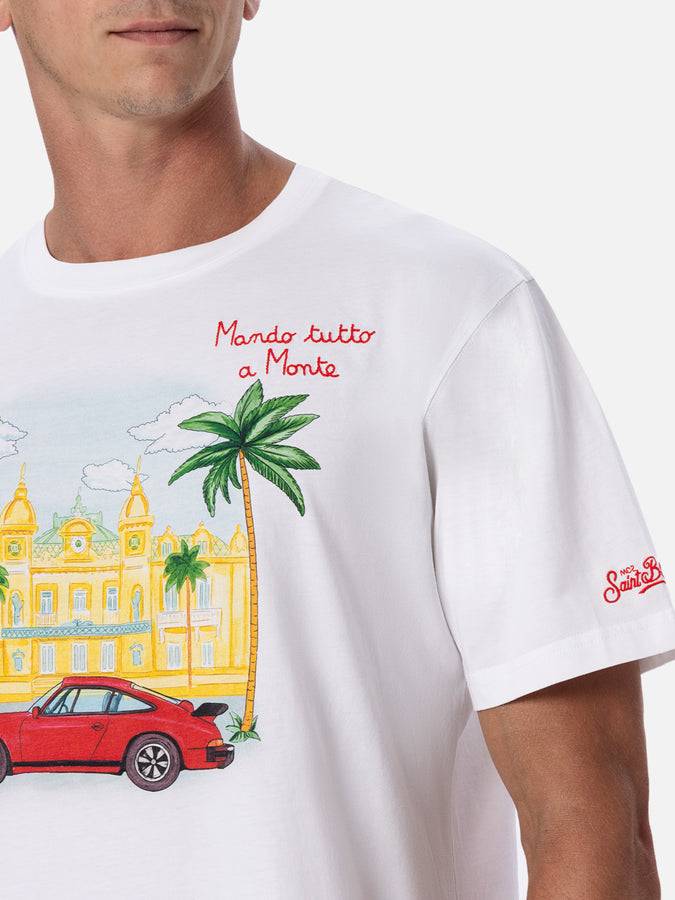 Mc2 Saint Barth T-shirt Da Uomo In Cotone Con Stampa Piazzata E Ricamo Montecarlo