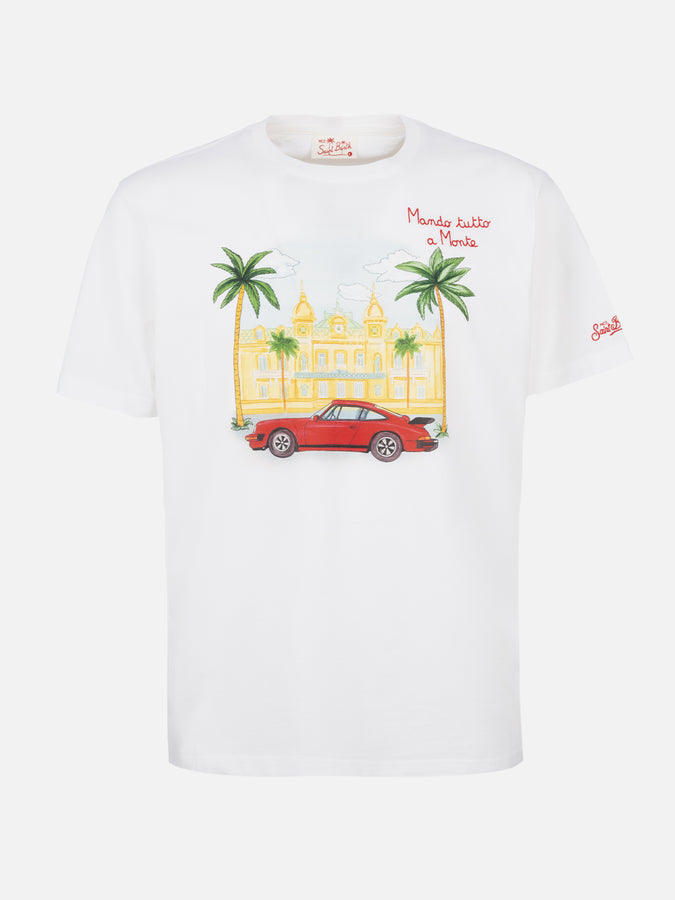 Mc2 Saint Barth T-shirt Da Uomo In Cotone Con Stampa Piazzata E Ricamo Montecarlo