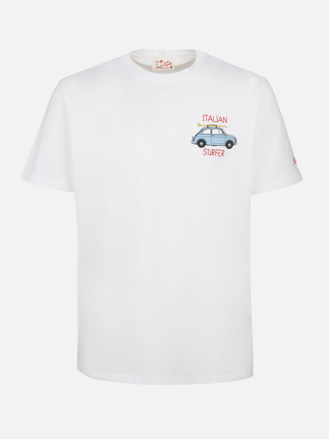 Mc2 Saint Barth T-shirt Da Uomo In Cotone Con Stampa Piazzata E Ricamo Fiat 500 | FIAT 500 EDIZIONE SPECIALE
