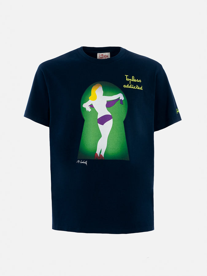 Mc2 Saint Barth T-shirt Da Uomo In Cotone Con Stampa Piazzata E Ricamo Lodola | MARCO LODOLA EDIZIONE SPECIALE