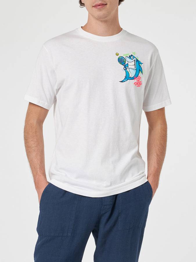 Mc2 Saint Barth T-shirt Da Uomo In Cotone Con Stampa Piazzata Fronte E Retro Crypto Puppets Shark Padel | EDIZIONE SPECIALE CRYPTO PUPPETS