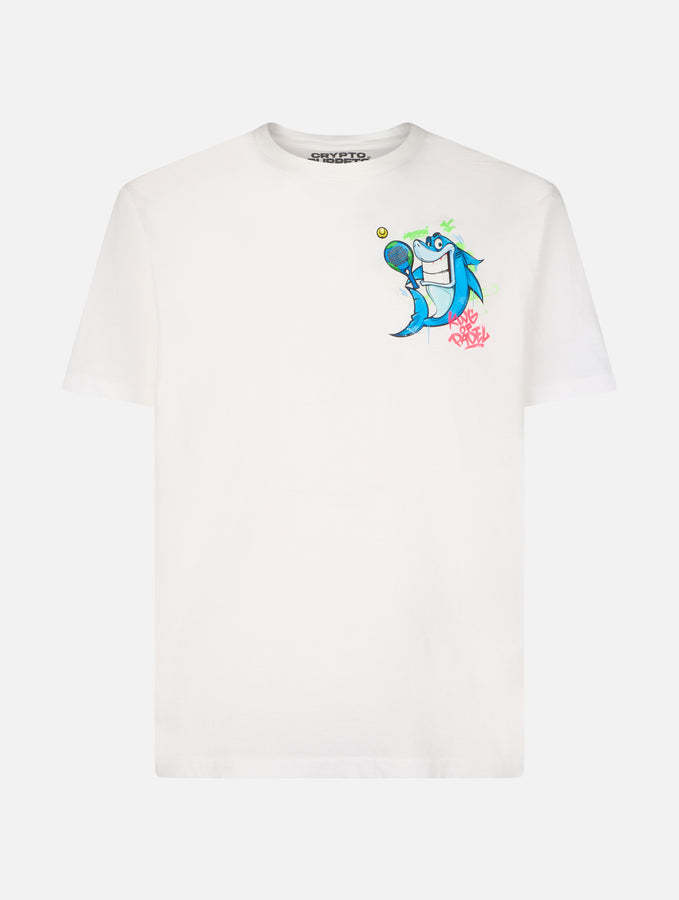 Mc2 Saint Barth T-shirt Da Uomo In Cotone Con Stampa Piazzata Fronte E Retro Crypto Puppets Shark Padel | EDIZIONE SPECIALE CRYPTO PUPPETS