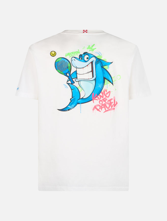 Mc2 Saint Barth T-shirt Da Uomo In Cotone Con Stampa Piazzata Fronte E Retro Crypto Puppets Shark Padel | EDIZIONE SPECIALE CRYPTO PUPPETS