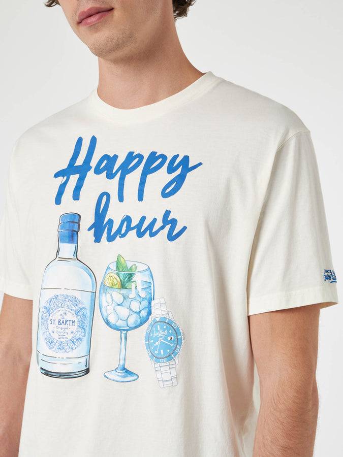 Mc2 Saint Barth T-shirt Da Uomo In Cotone Con Stampa Piazzata Happy Hour
