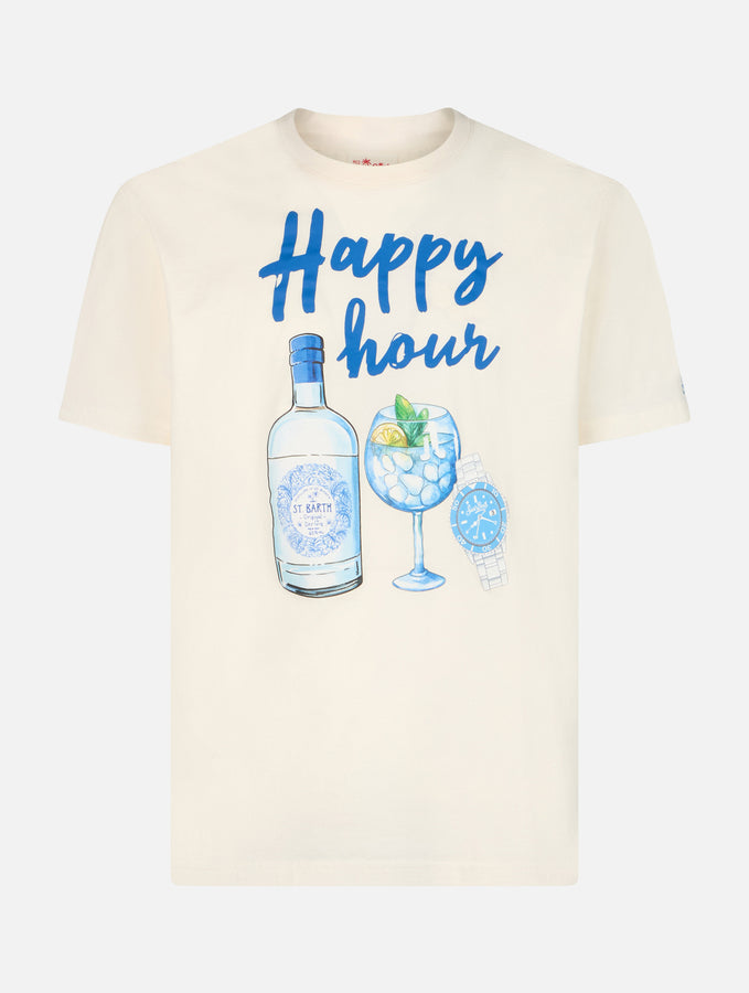 Mc2 Saint Barth T-shirt Da Uomo In Cotone Con Stampa Piazzata Happy Hour