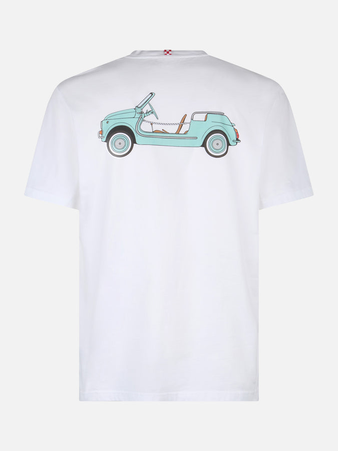 Mc2 Saint Barth T-shirt Da Uomo In Cotone Con Stampa Piazzata Spiaggina Davanti E Dietro | FIAT 500 EDIZIONE SPECIALE