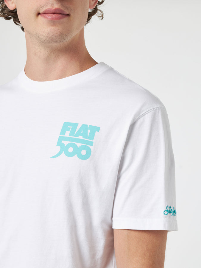 Mc2 Saint Barth T-shirt da uomo in cotone con stampa piazzata Spiaggina davanti e dietro | FIAT 500 EDIZIONE SPECIALE
