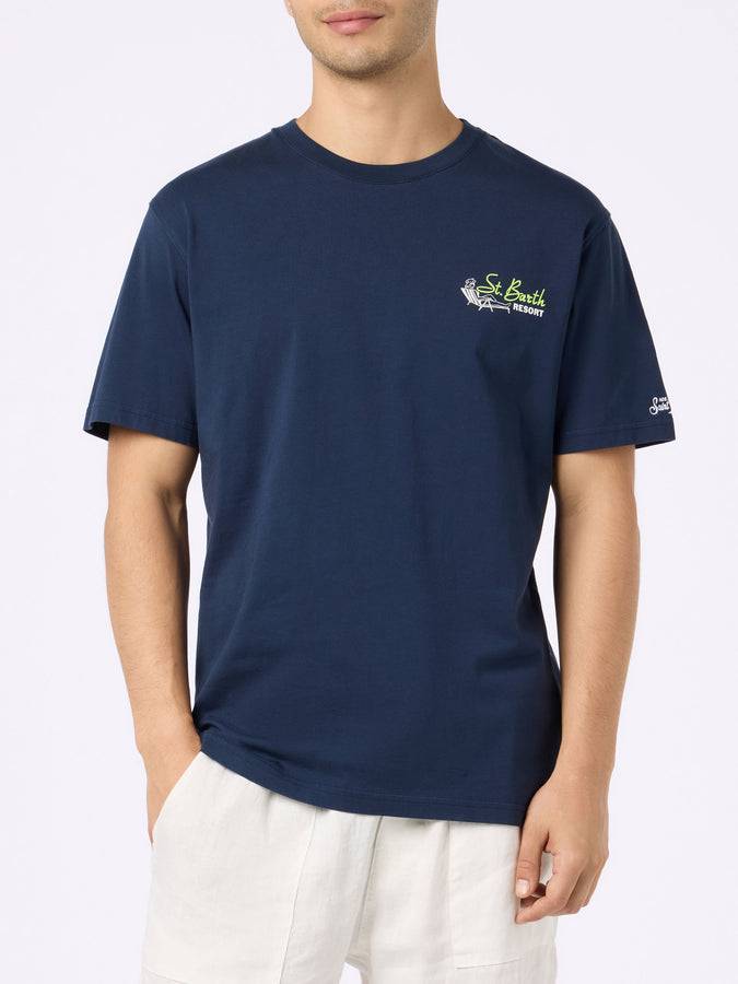 Mc2 Saint Barth T-shirt Da Uomo In Cotone Con Stampa Piazzata St. Barth Resort
