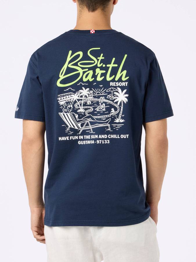 Mc2 Saint Barth T-shirt Da Uomo In Cotone Con Stampa Piazzata St. Barth Resort