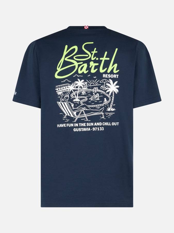 Mc2 Saint Barth T-shirt Da Uomo In Cotone Con Stampa Piazzata St. Barth Resort
