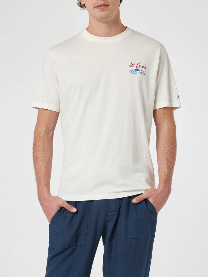 Mc2 Saint Barth T-shirt Da Uomo In Cotone Con Stampa Saint Barth Hotel Davanti E Dietro