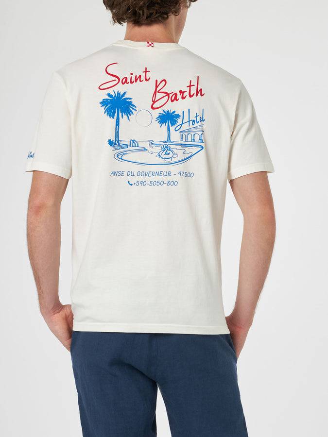 Mc2 Saint Barth T-shirt Da Uomo In Cotone Con Stampa Saint Barth Hotel Davanti E Dietro