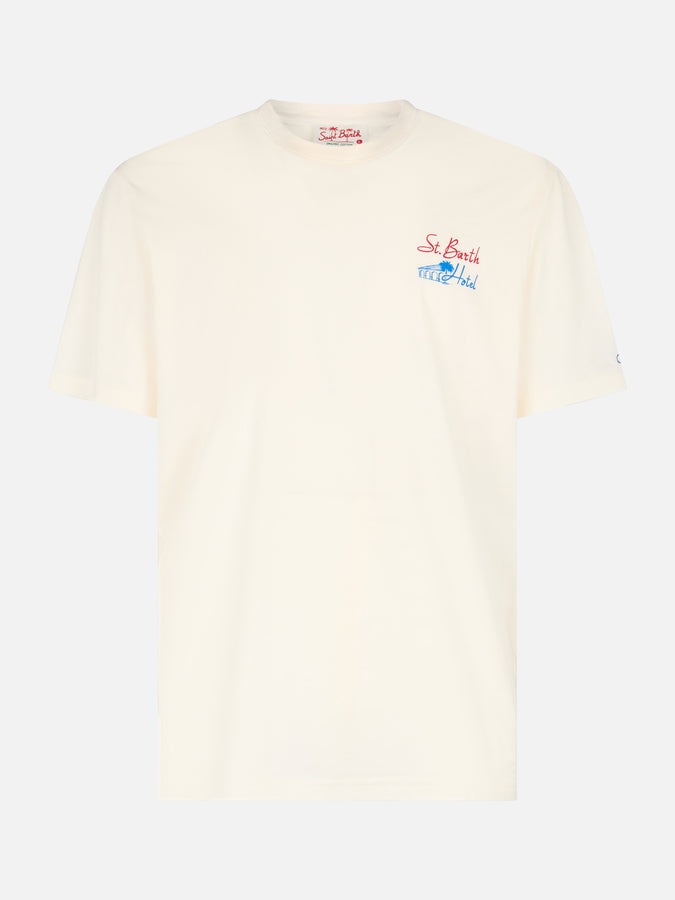Mc2 Saint Barth T-shirt Da Uomo In Cotone Con Stampa Saint Barth Hotel Davanti E Dietro