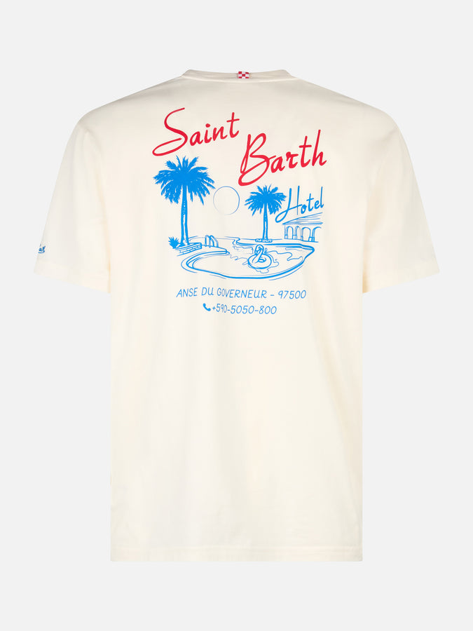 Mc2 Saint Barth T-shirt Da Uomo In Cotone Con Stampa Saint Barth Hotel Davanti E Dietro