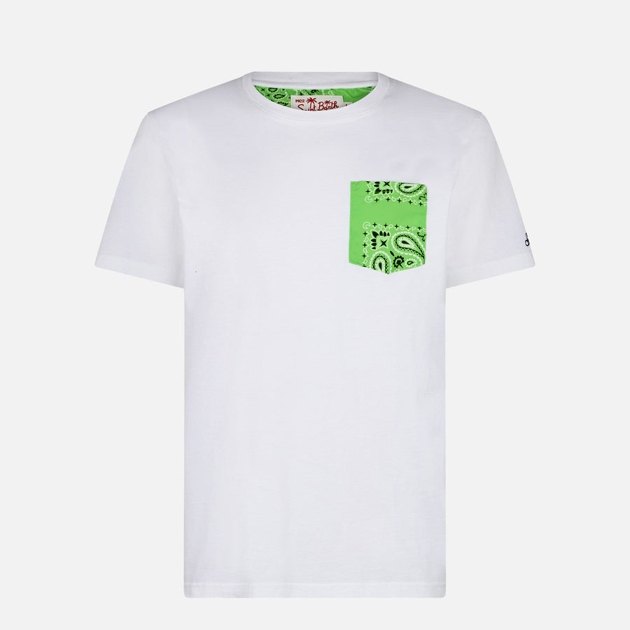 Mc2 Saint Barth T-shirt Da Uomo In Cotone Con Taschino Bandana Verde