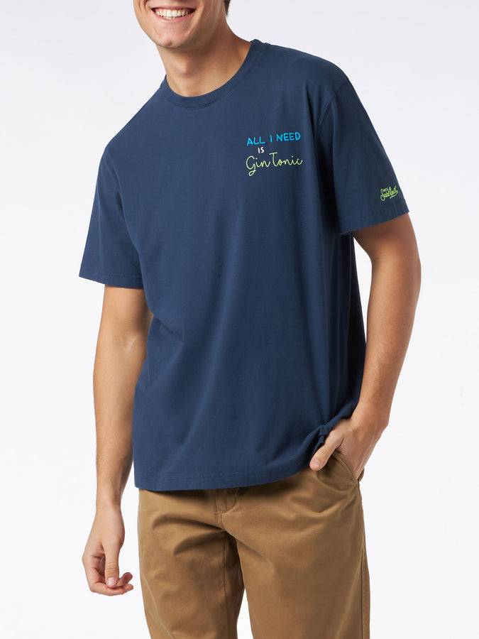 Mc2 Saint Barth T-shirt Da Uomo In Cotone Pesante Con Ricamo All I Need Is Gin Tonic