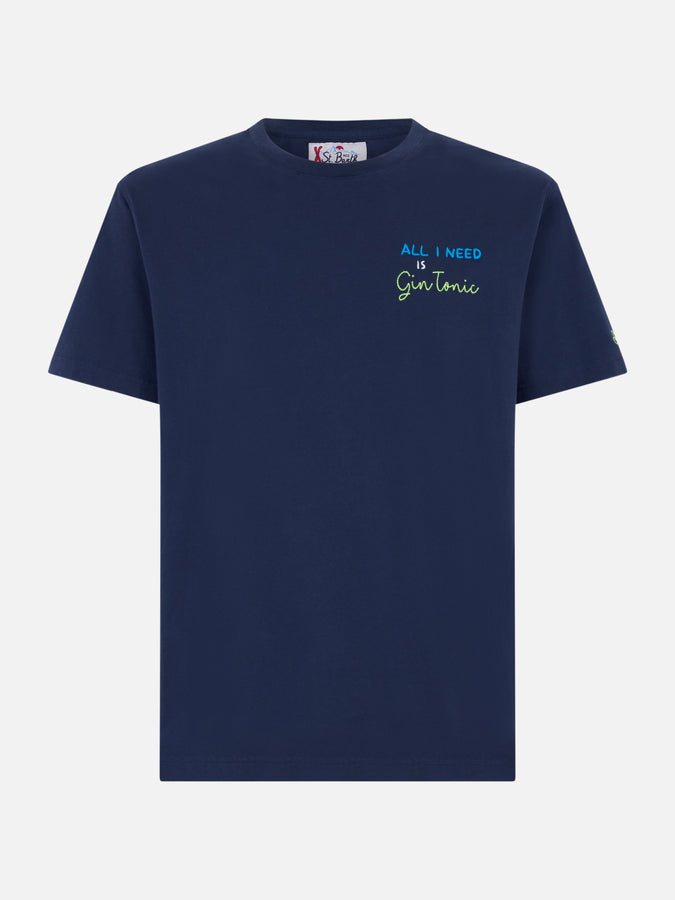 Mc2 Saint Barth T-shirt Da Uomo In Cotone Pesante Con Ricamo All I Need Is Gin Tonic
