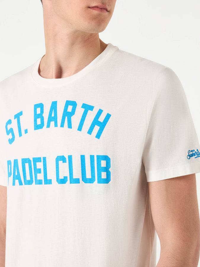 Mc2 Saint Barth T-shirt Da Uomo In Cotone Trattamento Vintage Con Stampa St. Barth Padel Club