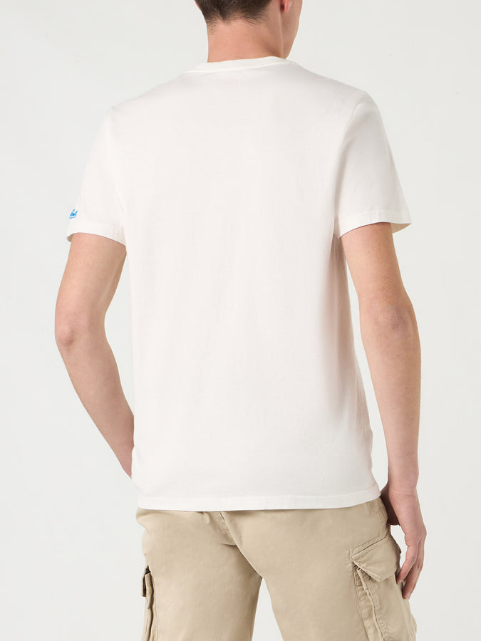 Mc2 Saint Barth T-shirt Da Uomo In Cotone Trattamento Vintage Con Stampa St. Barth Padel Club