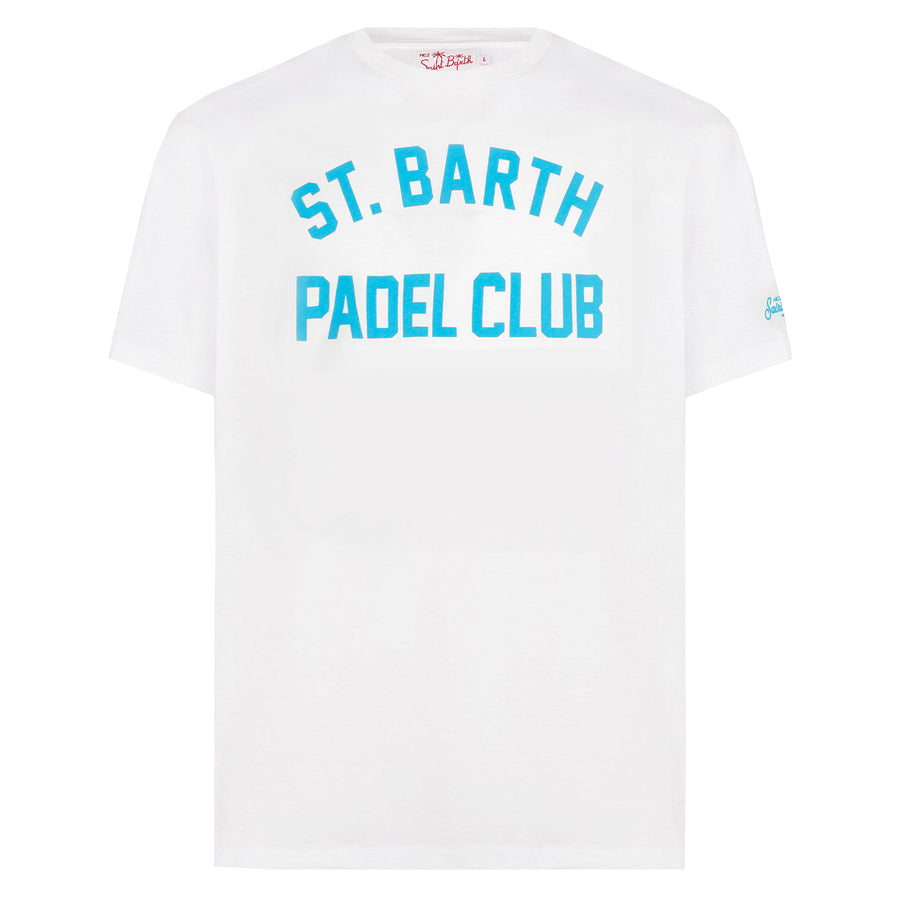 Mc2 Saint Barth T-shirt Da Uomo In Cotone Trattamento Vintage Con Stampa St. Barth Padel Club
