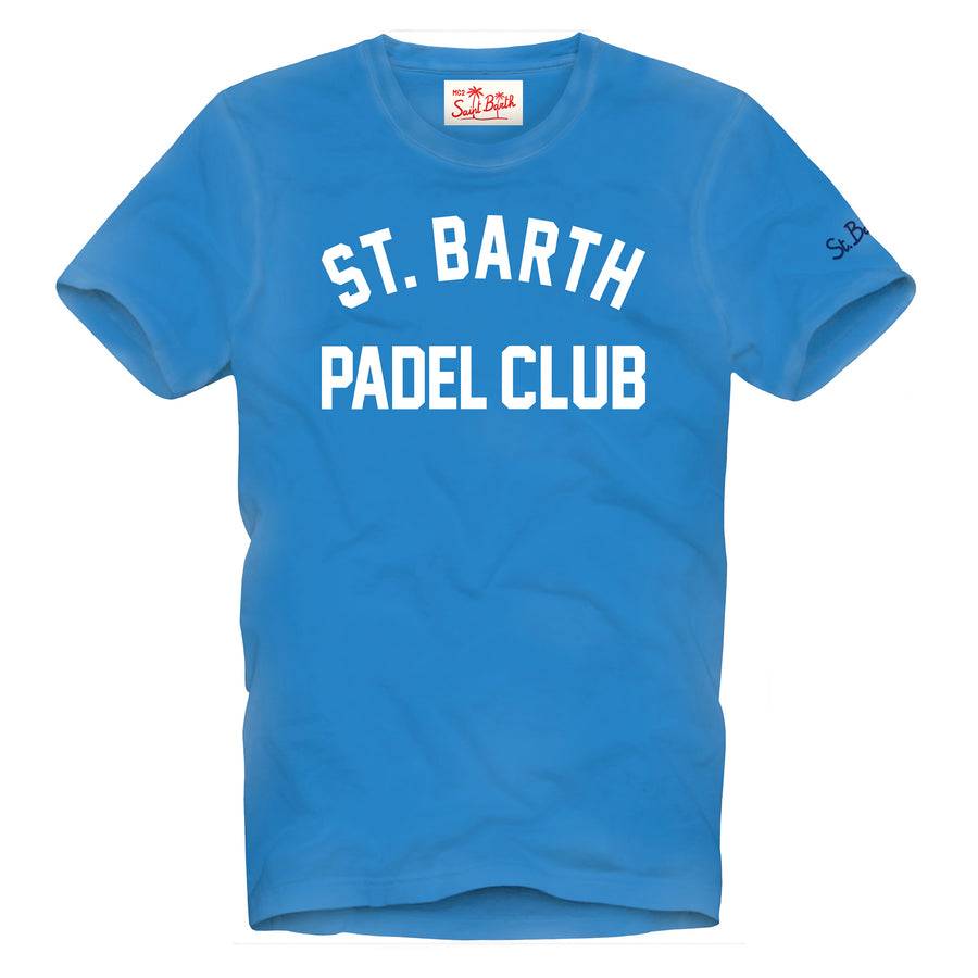 Mc2 Saint Barth T-shirt Da Uomo In Cotone Trattamento Vintage Con Stampa St. Barth Padel Club