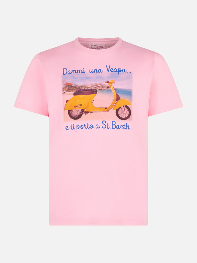 Mc2 Saint Barth T-shirt Da Uomo In Cotone Trattamento Vintage Con Stampa Dammi Una Vespa E Ti Porto A St. Barth | EDIZIONE SPECIALE VESPA®