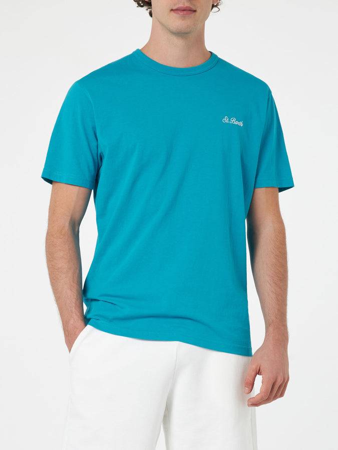 Mc2 Saint Barth T-shirt Da Uomo In Jersey Di Cotone Verde Acqua Dover Con Ricamo St. Barth