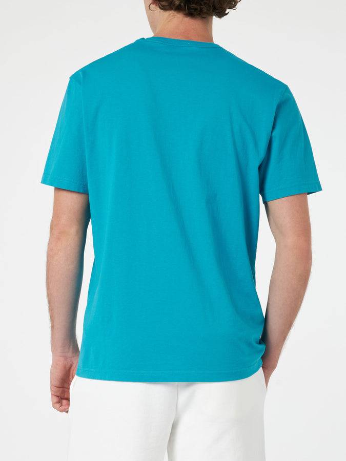 Mc2 Saint Barth T-shirt Da Uomo In Jersey Di Cotone Verde Acqua Dover Con Ricamo St. Barth