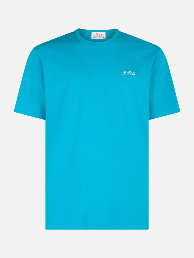 Mc2 Saint Barth T-shirt Da Uomo In Jersey Di Cotone Verde Acqua Dover Con Ricamo St. Barth