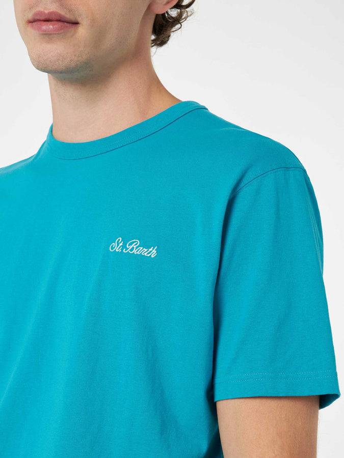 Mc2 Saint Barth T-shirt da uomo in jersey di cotone verde acqua Dover con ricamo St. Barth