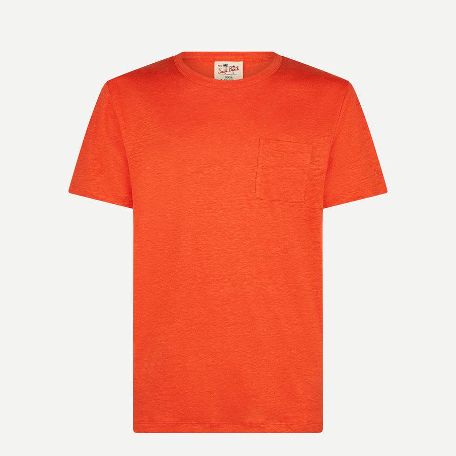 Mc2 Saint Barth T-shirt Da Uomo In Jersey Di Lino Arancione
