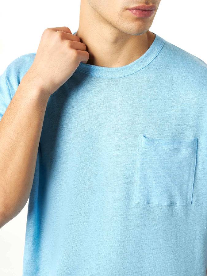 Mc2 Saint Barth T-shirt da uomo in jersey di lino azzurro