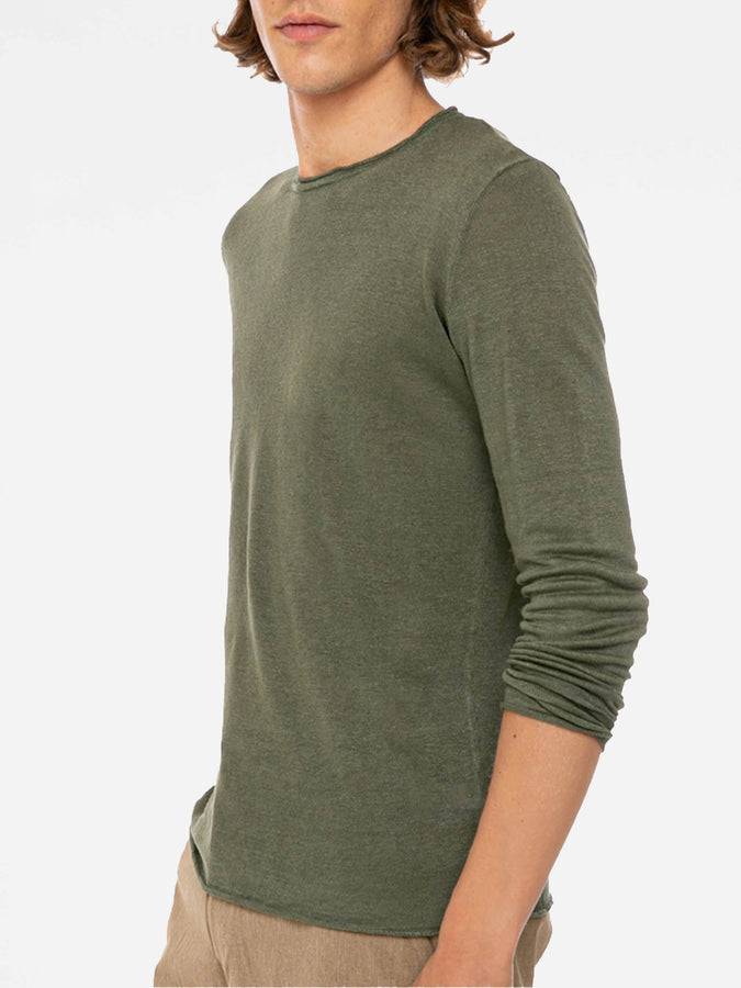 Mc2 Saint Barth T-Shirt Da Uomo In Lino Verde Militare Maniche Lunghe
