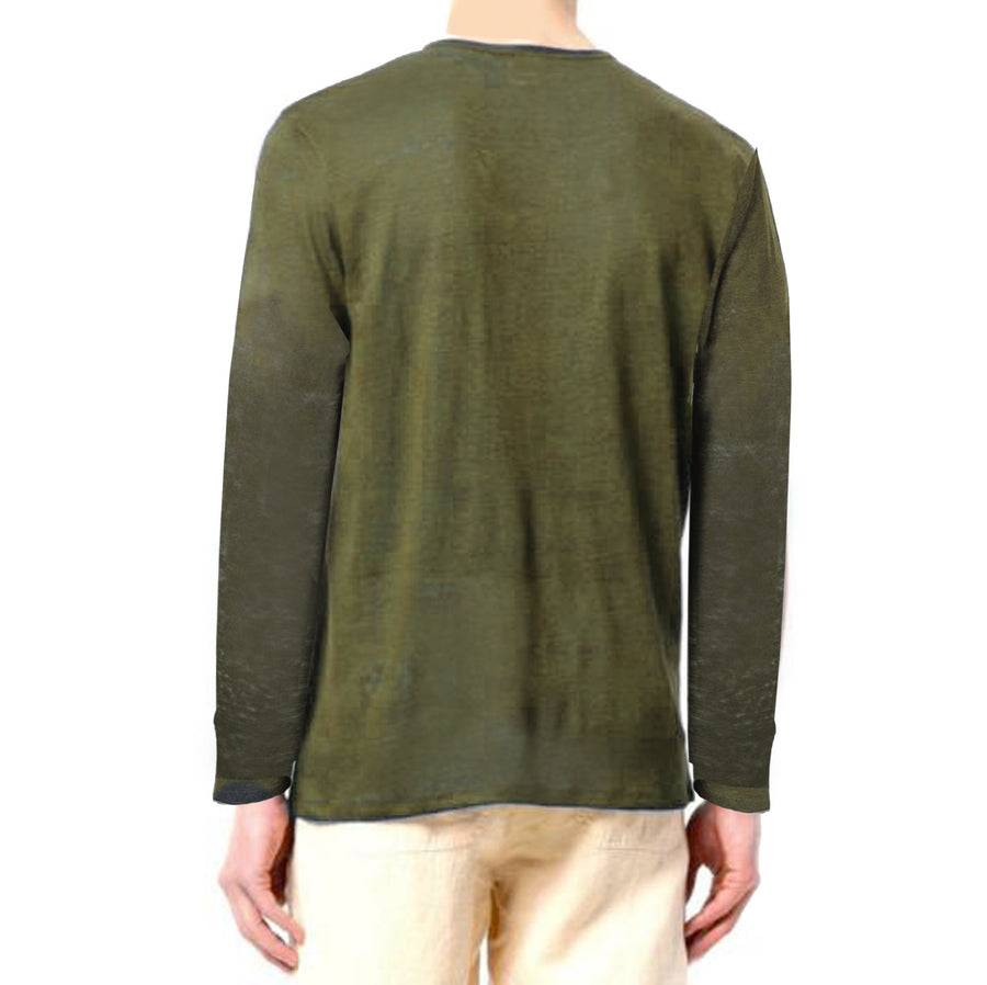 Mc2 Saint Barth T-Shirt Da Uomo In Lino Verde Militare Maniche Lunghe