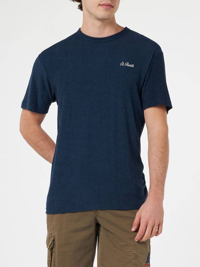 Mc2 Saint Barth T-shirt Da Uomo In Spugna Blu Navy Gary Con Ricamo St. Barth